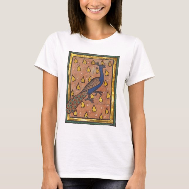 Medeltida Bestiarium Påfågel c. 1270 T Shirt (Framsida)