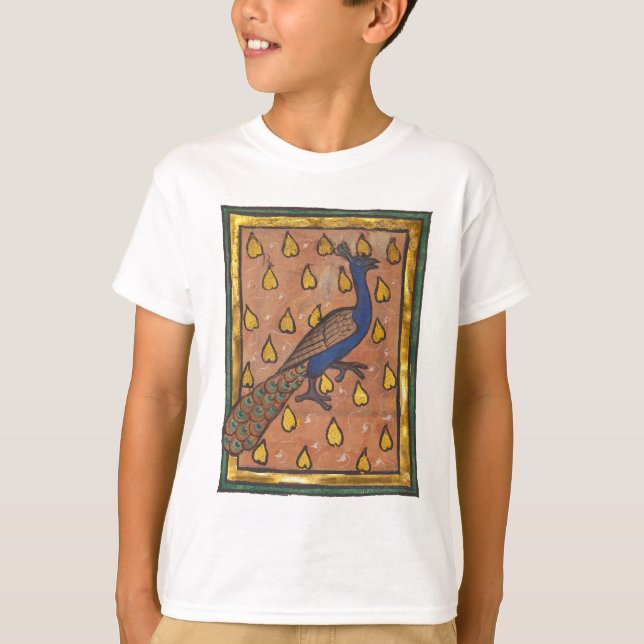 Medeltida Bestiarium Påfågel c. 1270 T Shirt (Framsida)