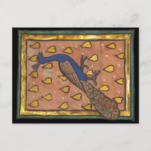 Medeltida Bestiarium Påfågel c. 1270 Vykort