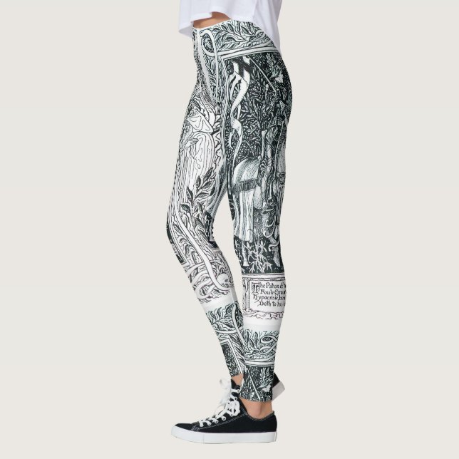 Medeltida dam och riddare ridande svart vitt leggings (Vänster)