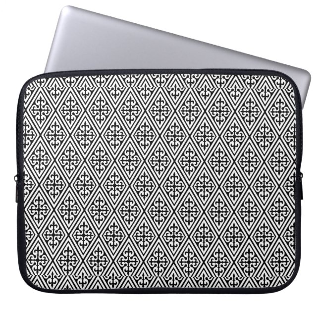 Medeltida Damask-diamanter, svart och vit Laptop Fodral (Framsidan)