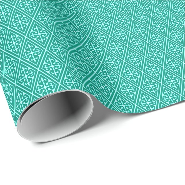 Medeltida Damask-diamanter, turkos och akvamarin Presentpapper (Rullad Hörn)