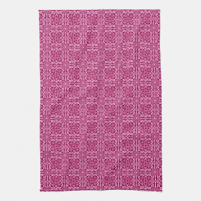 Medeltida Damask Fleur-de-lis, burgundervin Kökshandduk (Vertikal)