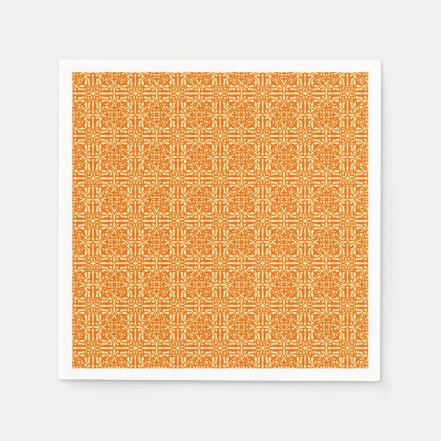 Medeltida Damask Fleur-de-lis, mandarinfärg Pappersservett (Framsidan)