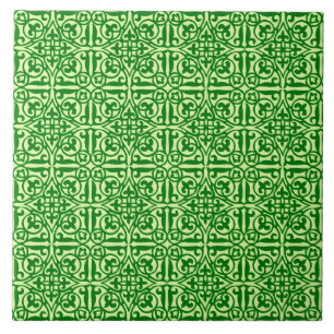 Medeltida Damask Fleur-de-lis, mörk tallgrön Kakelplatta