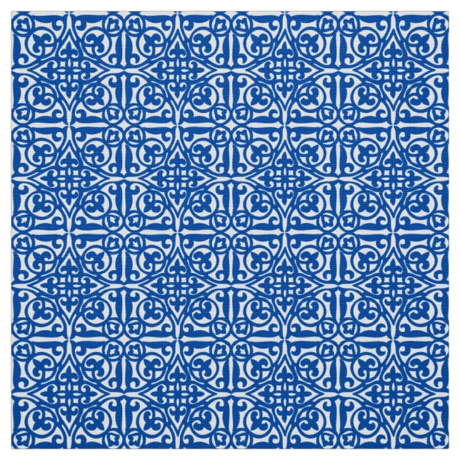 Medeltida damast Fleur-de-lis, koboltblått Tyg (Provkarta)