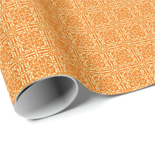 Medeltida damast Fleur-de-lis, mandarinorange Presentpapper