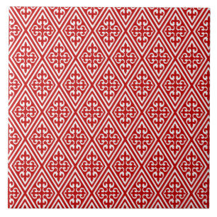 Medeltida damast Fleur-de-lis, rött och vit Kakelplatta