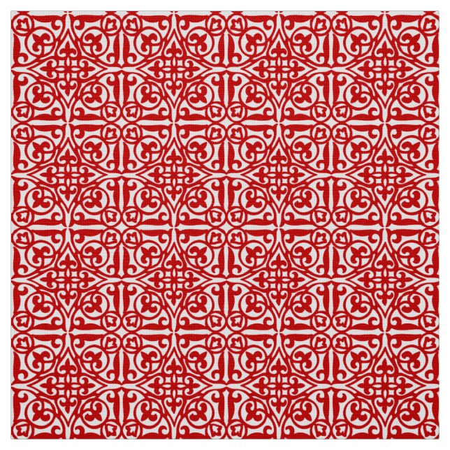 Medeltida damast Fleur-de-lis, rött och vit Tyg (Provkarta)
