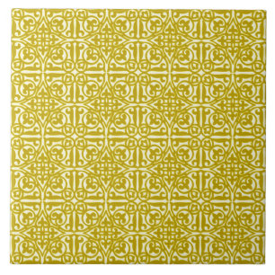 Medeltida damast Fleur-de-lis, senapsgultt guld Kakelplatta