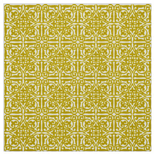 Medeltida damast Fleur-de-lis, senapsgultt guld Tyg