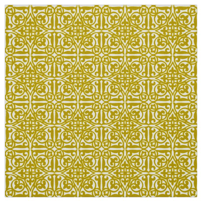 Medeltida damast Fleur-de-lis, senapsgultt guld Tyg (Provkarta)