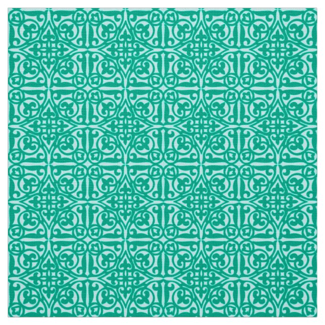 Medeltida damast Fleur-de-lis, turkos & aqua Tyg (Provkarta)