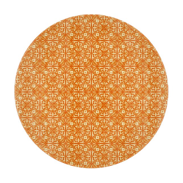 Medeltida damastast mönster, mandarinorange (Framsidan)