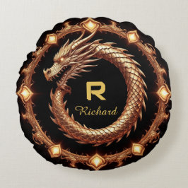 🐉 Medeltida Drak-Kam Emblem Namn Ring Ram 🐉 Rund Kudde