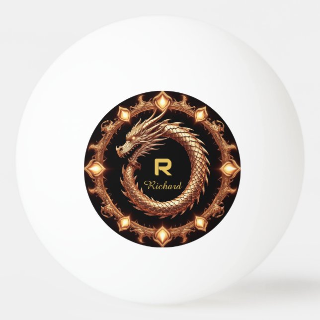 🐉 Medeltida Drak-Kam Emblem Ring Ram Namn 🐉 Pingisboll (Framsidan)
