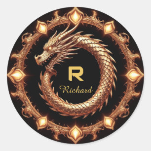 🐉 Medeltida Drak Krönings Namn Ring Ram Emblem 🐉 Runt Klistermärke