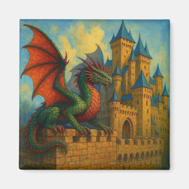 Medeltida Drak Slott Beskyddare Magnet (Framsidan)