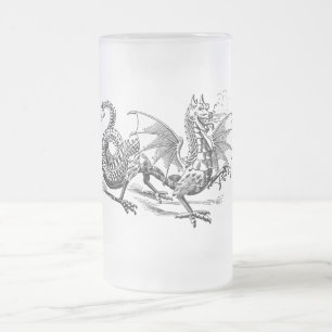 Medeltida drake för vintage frostat ölglas