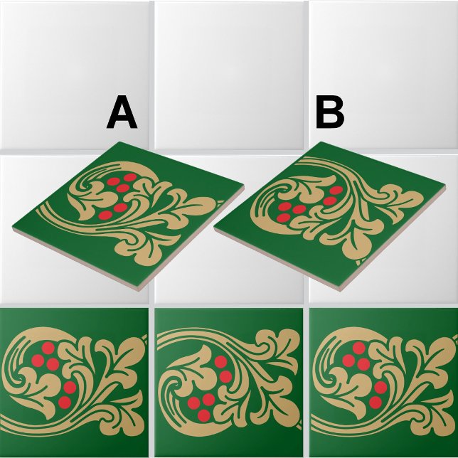 Medeltida druvranka fris mönster B Kakelplatta (Frieze example shown combines both "Medieval Style Grapevine Frieze Pattern" A and B)