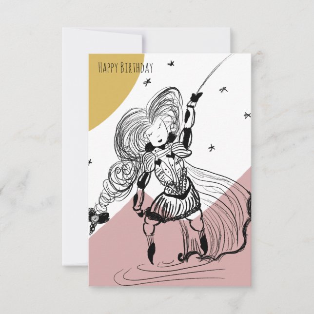 Medeltida Fäktande Flickillustration För Födelseda Kort (Framsida)