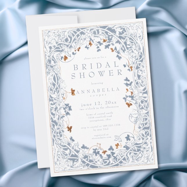 Medeltida Fantasy Blå Guld Etsning Bröllopsdusch Inbjudningar (Medieval Fantasy Blue Gold Etching Bridal Shower Invitation)