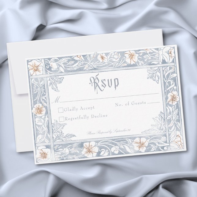 Medeltida Fantasy Ram Blå Guld Etsning Bröllop OSA Kort (Medieval Fantasy Frame Blue Gold Etching Wedding RSVP Card)