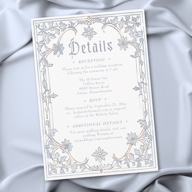 Medeltida Fantasy Ram Blå Guld Etsning Bröllop Tilläggskort (Medieval Fantasy Frame Blue Gold Etching Wedding Enclosure Card)