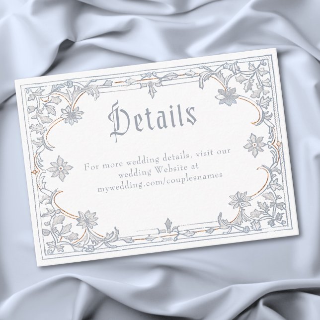 Medeltida Fantasy Ram Blå Guld Etsning Bröllop Tilläggskort (Medieval Fantasy Frame Blue Gold Etching Wedding Enclosure Card)