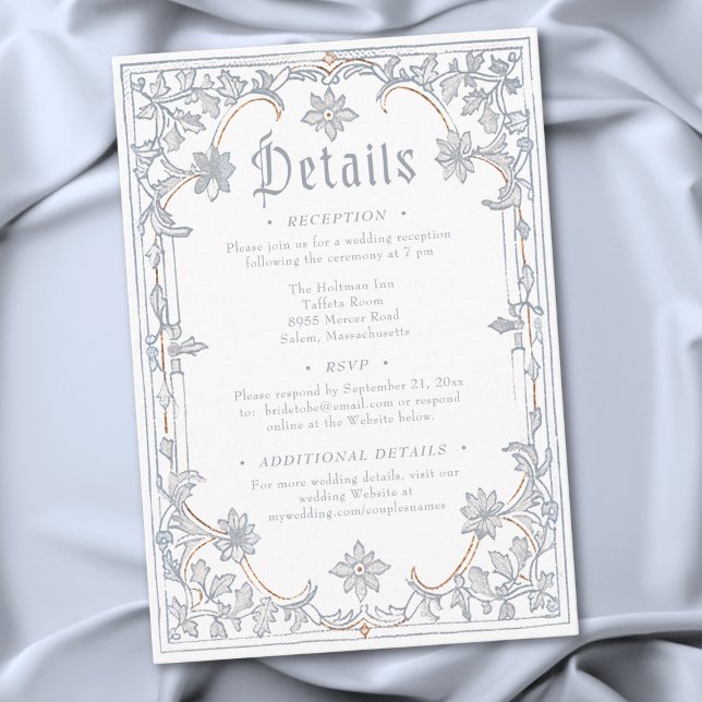 Medeltida Fantasy Ram Blå Guld Etsning Bröllop Tilläggskort (Medieval Fantasy Frame Blue Gold Etching Wedding Enclosure Card)