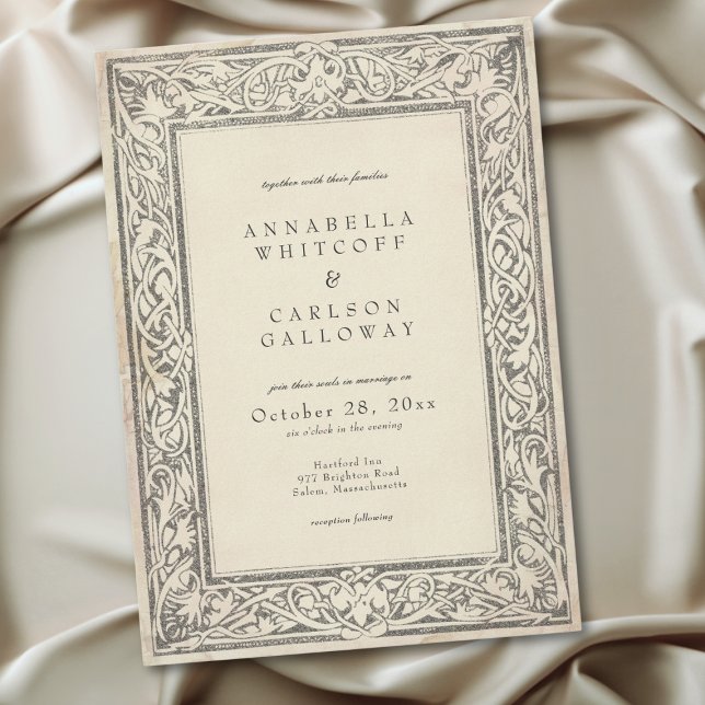 Medeltida Fantasy Vintage Svart Etsning Bröllop Inbjudningar (Medieval Fantasy Vintage Black Etching Wedding Invitation)
