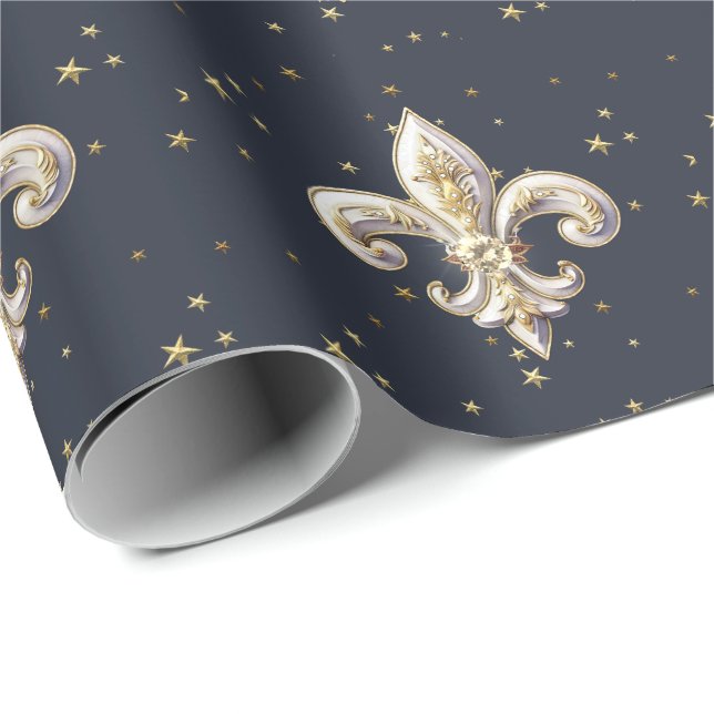 Medeltida Fleur-de-Lis-inslagspapper Presentpapper (Rullad Hörn)