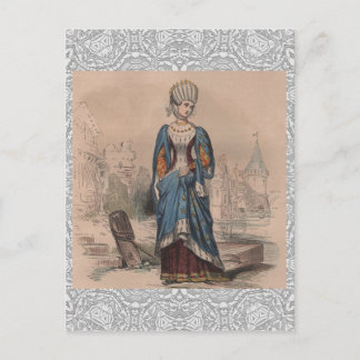 Medeltida fransk mode ädel damkostym spets vykort