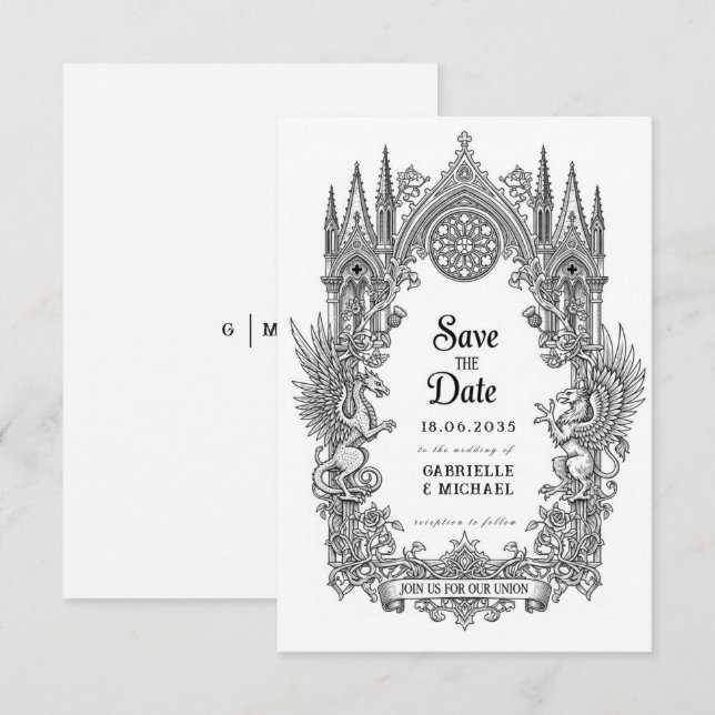 Medeltida gotisk drakgrifon svart etsning Spara Datumet (Fram/baksida)