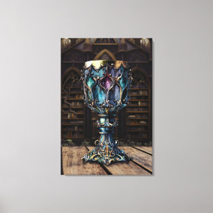 medeltida gotisk Lila Blue Goblet Castle Bibliotek Canvastryck