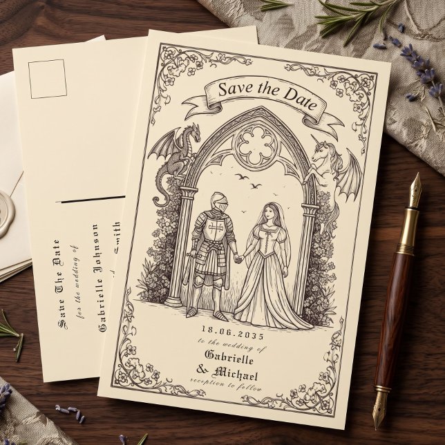 Medeltida gotisk sepia gammal papper spara datum vykort (Skapare uppladdad)