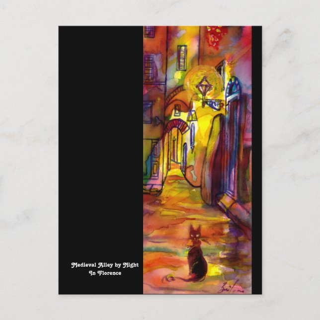 MEDELTIDA GRÄND OM NATTEN I FLORENS svart Vykort (Framsida)