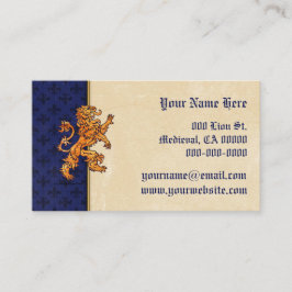 Medeltida guld- lejona blått Fleur de Lis Visitkort
