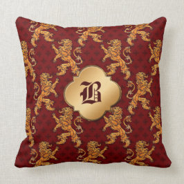 Medeltida guld- lejona Röd Fleur de Lis Kudde