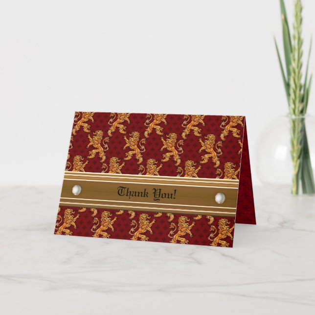 Medeltida guld- lejona Röd Fleur de Lis Tack Kort (Framsida)