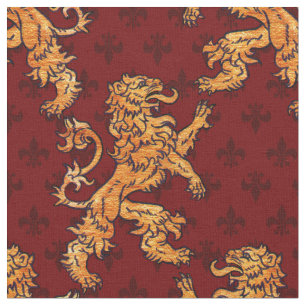Medeltida guld- lejona Röd Fleur de Lis Tyg
