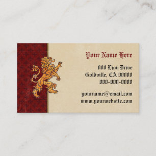 Medeltida guld- lejona Röd Fleur de Lis Visitkort