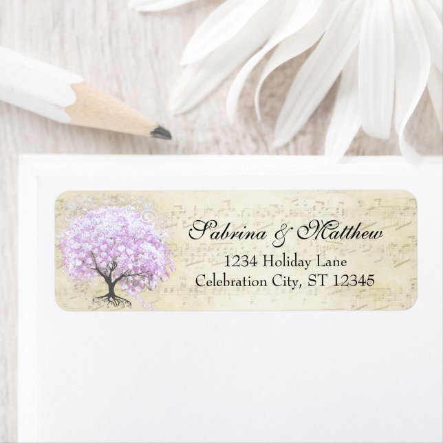 Medeltida hjärta blad lavendelträd kärlek fågel re returadress etikett (Insitu)