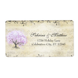 Medeltida hjärta blad lavendelträd kärlek fågel re returadress etikett