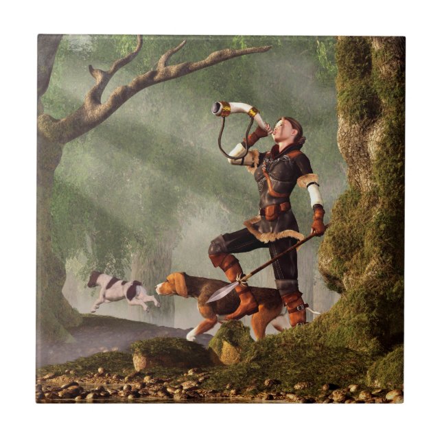 Medeltida Huntress Kakelplatta (Framsidan)