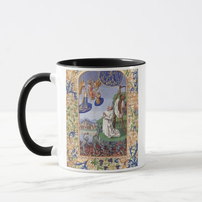 Medeltida illustration av Sankt Bernhard av Clairv Mugg (Vänster)