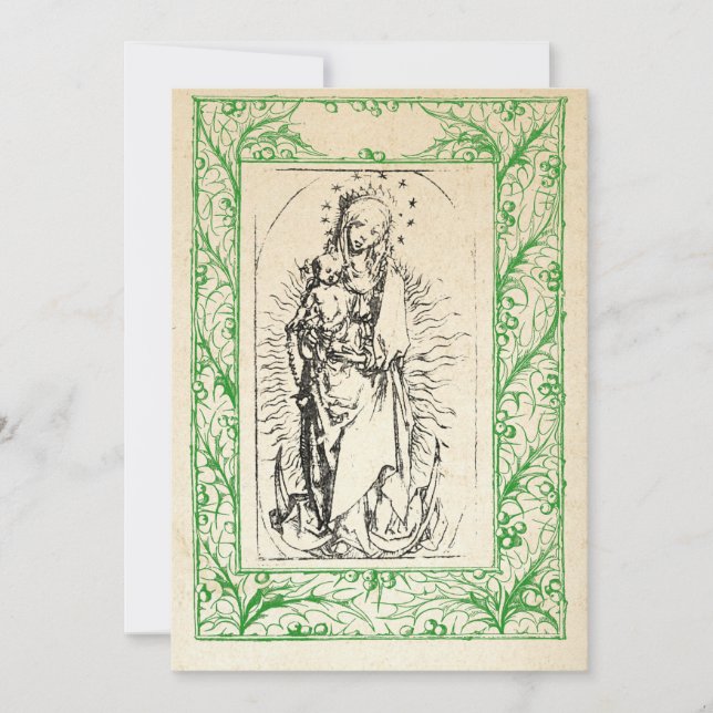 Medeltida julkrubba Maria och Jesus Helig gräns Hö Julkort (Framsida)