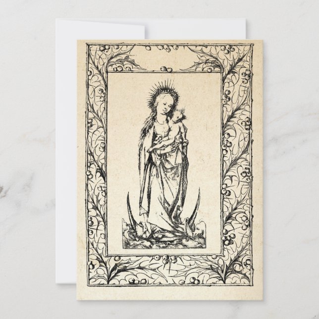 Medeltida julkrubba Maria och Jesus Helig gräns Hö Julkort (Framsida)