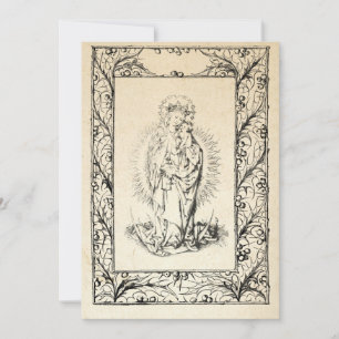 Medeltida julscen Maria och Jesus Helig gräns Högt Julkort