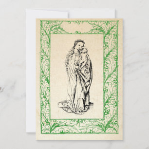 Medeltida julscen Maria och Jesus Helig gräns Högt Julkort